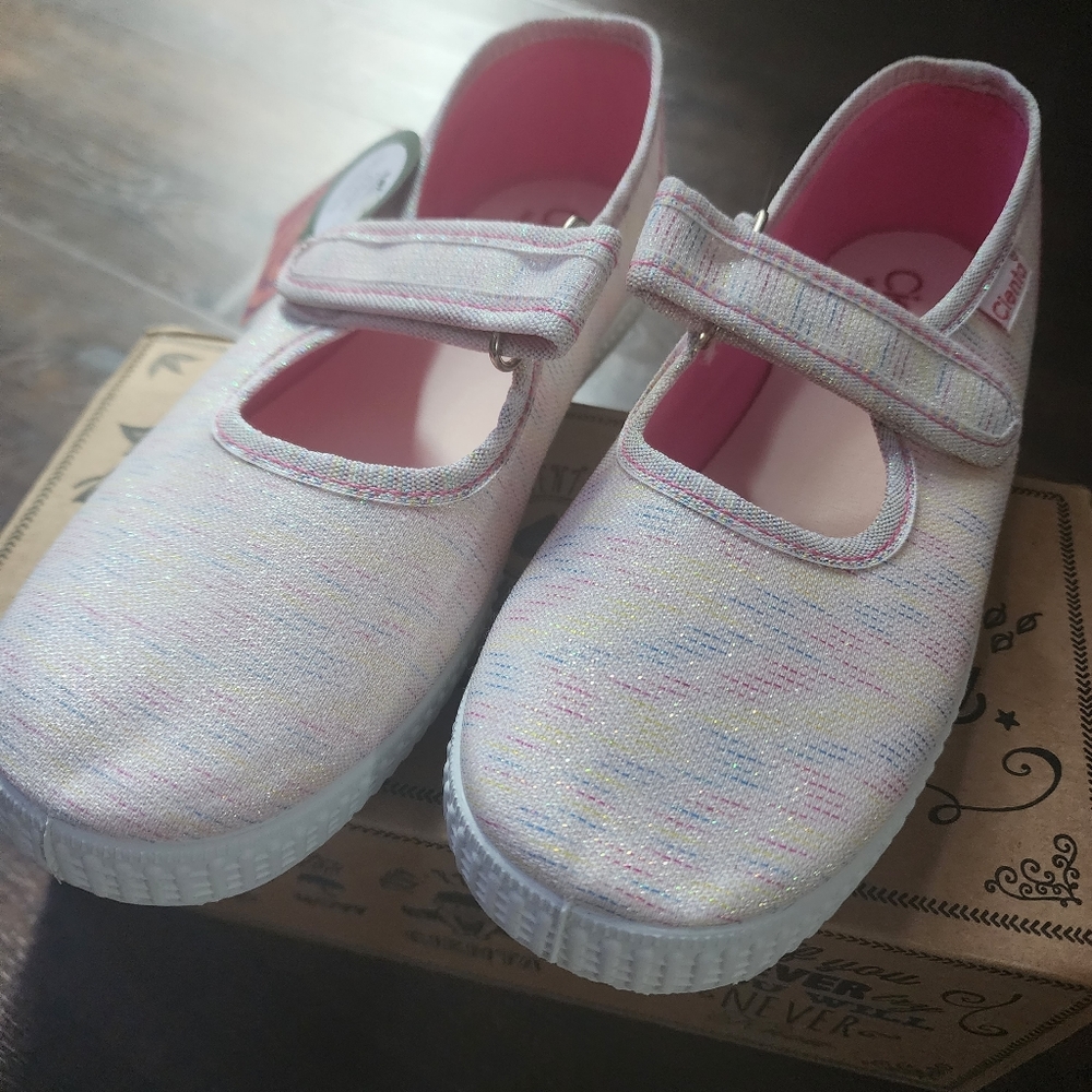 Cienta girls shoes - light rainbow sparkle metallic
